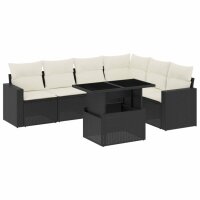 vidaXL 7-tlg. Garten-Sofagarnitur mit Kissen Schwarz Poly Rattan