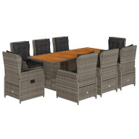 vidaXL 9-tlg. Garten-Essgruppe mit Kissen Grau Poly Rattan