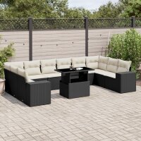 vidaXL 11-tlg. Garten-Sofagarnitur mit Kissen Schwarz Poly Rattan