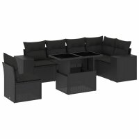 vidaXL 7-tlg. Garten-Sofagarnitur mit Kissen Schwarz Poly Rattan