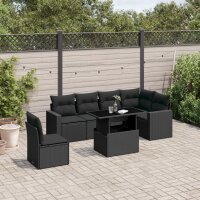 vidaXL 7-tlg. Garten-Sofagarnitur mit Kissen Schwarz Poly Rattan