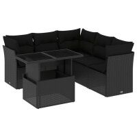 vidaXL 6-tlg. Garten-Sofagarnitur mit Kissen Schwarz Poly Rattan