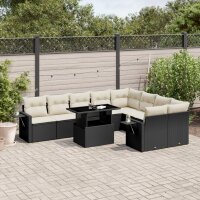 vidaXL 10-tlg. Garten-Sofagarnitur mit Kissen Schwarz Poly Rattan