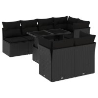 vidaXL 8-tlg. Garten-Sofagarnitur mit Kissen Schwarz Poly Rattan