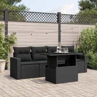 vidaXL 5-tlg. Garten-Sofagarnitur mit Kissen Schwarz Poly Rattan