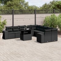 vidaXL 11-tlg. Garten-Sofagarnitur mit Kissen Schwarz Poly Rattan