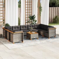 vidaXL 10-tlg. Garten-Sofagarnitur mit Kissen Grau Poly...