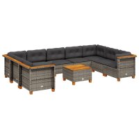 vidaXL 10-tlg. Garten-Sofagarnitur mit Kissen Grau Poly...