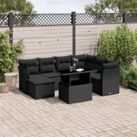 vidaXL 8-tlg. Garten-Sofagarnitur mit Kissen Schwarz Poly Rattan