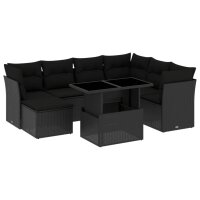 vidaXL 8-tlg. Garten-Sofagarnitur mit Kissen Schwarz Poly Rattan