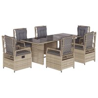 vidaXL 7-tlg. Garten-Essgruppe mit Kissen Beige Poly Rattan