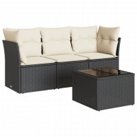 vidaXL 4-tlg. Garten-Sofagarnitur mit Kissen Schwarz Poly Rattan