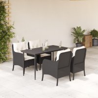 vidaXL 5-tlg. Garten-Essgruppe mit Kissen Schwarz Poly...