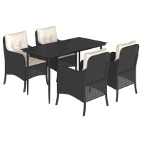 vidaXL 5-tlg. Garten-Essgruppe mit Kissen Schwarz Poly...