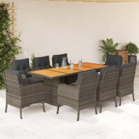 vidaXL 9-tlg. Garten-Essgruppe mit Kissen Grau Poly Rattan