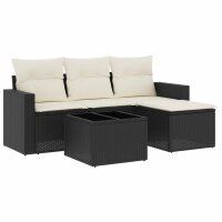 vidaXL 5-tlg. Garten-Sofagarnitur mit Kissen Schwarz Poly Rattan