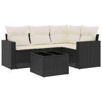 vidaXL 5-tlg. Garten-Sofagarnitur mit Kissen Schwarz Poly Rattan