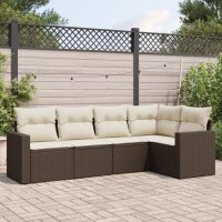 vidaXL 5-tlg. Garten-Sofagarnitur mit Kissen Braun Poly Rattan