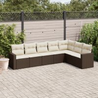 vidaXL 7-tlg. Garten-Sofagarnitur mit Kissen Braun Poly Rattan