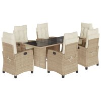 vidaXL 7-tlg. Garten-Essgruppe mit Kissen Beige Poly Rattan