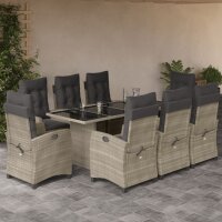 vidaXL 9-tlg. Garten-Essgruppe mit Kissen Hellgrau Poly Rattan