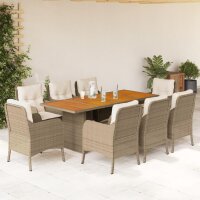 vidaXL 9-tlg. Garten-Essgruppe mit Kissen Beige Poly Rattan