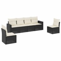 vidaXL 6-tlg. Garten-Sofagarnitur mit Kissen Schwarz Poly Rattan