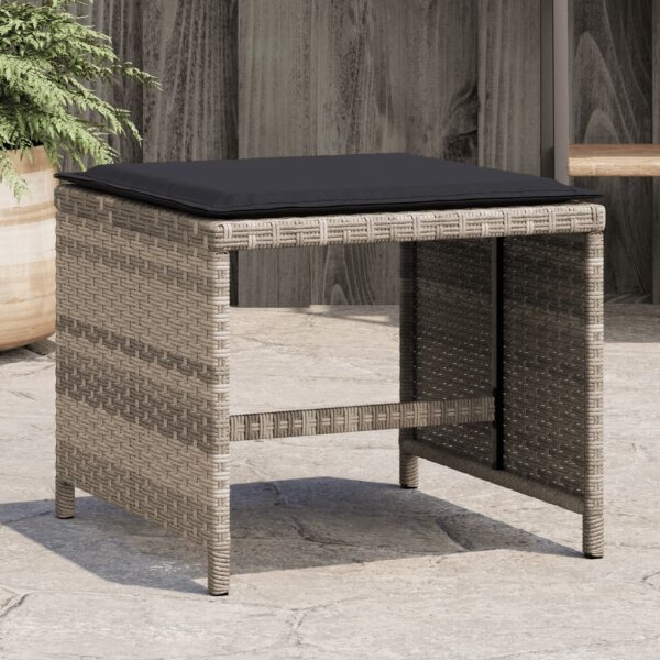 vidaXL Gartenhocker mit Kissen 4 Stk. Hellgrau 41x41x36 cm Poly Rattan