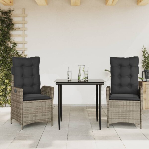 vidaXL 3-tlg. Garten-Essgruppe mit Kissen Grau Poly Rattan