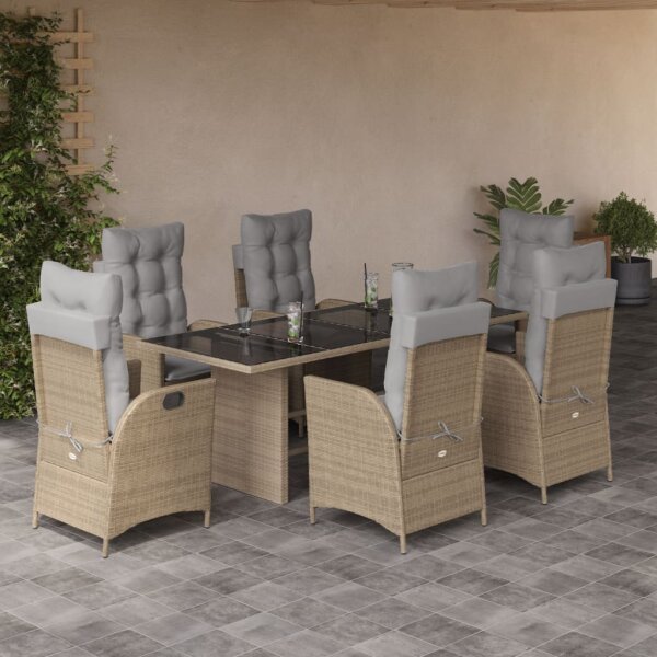 vidaXL 7-tlg. Garten-Essgruppe mit Kissen Beigemischung Poly Rattan