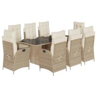 vidaXL 9-tlg. Garten-Essgruppe mit Kissen Beige Poly Rattan