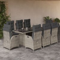 vidaXL 9-tlg. Garten-Essgruppe mit Kissen Hellgrau Poly Rattan