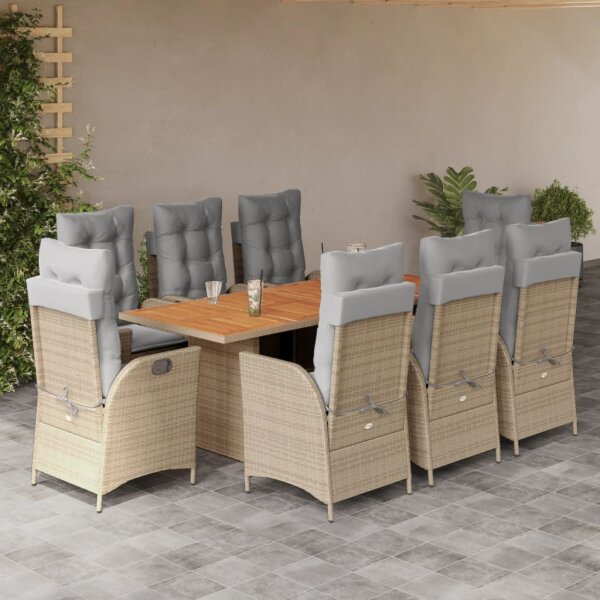 vidaXL 9-tlg. Garten-Essgruppe mit Kissen Beigemischung Poly Rattan