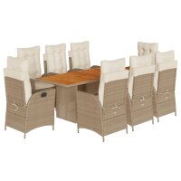 vidaXL 9-tlg. Garten-Essgruppe mit Kissen Beige Poly Rattan