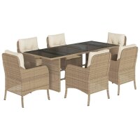 vidaXL 7-tlg. Garten-Essgruppe mit Kissen Beige Poly Rattan