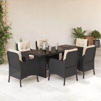 vidaXL 7-tlg. Garten-Essgruppe mit Kissen Schwarz Poly Rattan