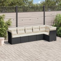 vidaXL 6-tlg. Garten-Sofagarnitur mit Kissen Schwarz Poly Rattan