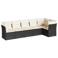 vidaXL 6-tlg. Garten-Sofagarnitur mit Kissen Schwarz Poly Rattan