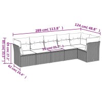 vidaXL 6-tlg. Garten-Sofagarnitur mit Kissen Schwarz Poly Rattan