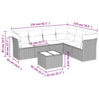 vidaXL 7-tlg. Garten-Sofagarnitur mit Kissen Schwarz Poly Rattan