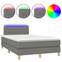 vidaXL Boxspringbett mit Matratze &amp; LED Dunkelgrau 120x190 cm Stoff