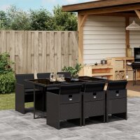 vidaXL 7-tlg. Garten-Essgruppe mit Kissen Schwarz Poly Rattan