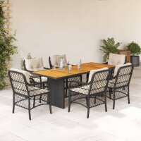 vidaXL 7-tlg. Garten-Essgruppe mit Kissen Schwarz Poly Rattan