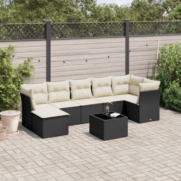 vidaXL 8-tlg. Garten-Sofagarnitur mit Kissen Schwarz Poly Rattan