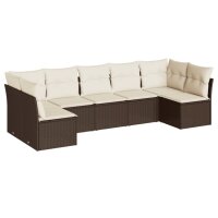 vidaXL 7-tlg. Garten-Sofagarnitur mit Kissen Braun Poly...