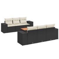 vidaXL 7-tlg. Garten-Sofagarnitur mit Kissen Schwarz Poly Rattan