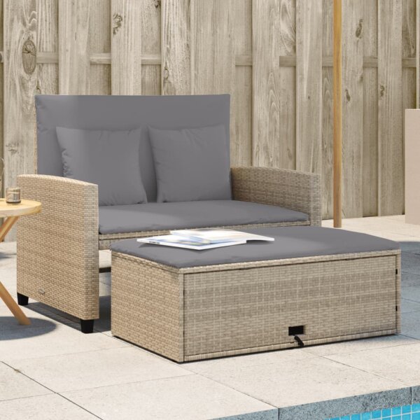 vidaXL Gartensofa mit Kissen 2-Sitzer Beige Poly Rattan