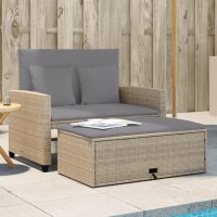 vidaXL Gartensofa mit Kissen 2-Sitzer Beige Poly Rattan