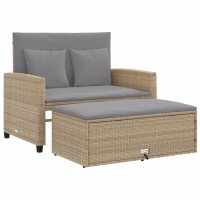 vidaXL Gartensofa mit Kissen 2-Sitzer Beige Poly Rattan