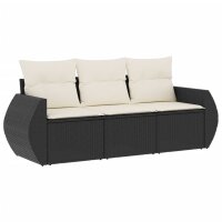 vidaXL 3-tlg. Garten-Sofagarnitur mit Kissen Schwarz Poly Rattan